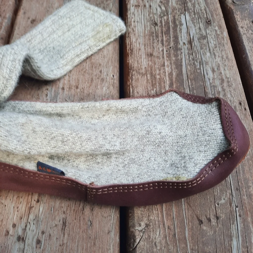 Acorn Original Slipper Sock Gray Ragg Wool Suede Sole Ribbed Knit Unisex Slipper - Picture 7 of 13